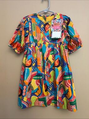 Briton Court Girls' Multicolor Printed Cotton Dress